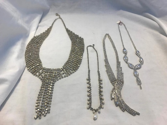 Lot of 4 Silver-Tone Rhinestone Necklaces