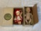 Lot of 2 Reproduction Bisque Dolls New in boxes Crying Baby and Crocheted Costume