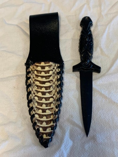 Small Fixed Blade Knife with Moccasin Skin Sheath