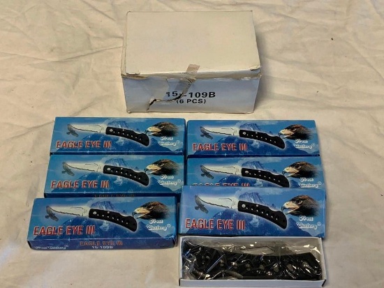 Lot of 6 Frost Cutlery Eagle Eye III 9" folding pocket knifes 3 3/4" Blade NEW 15-109B