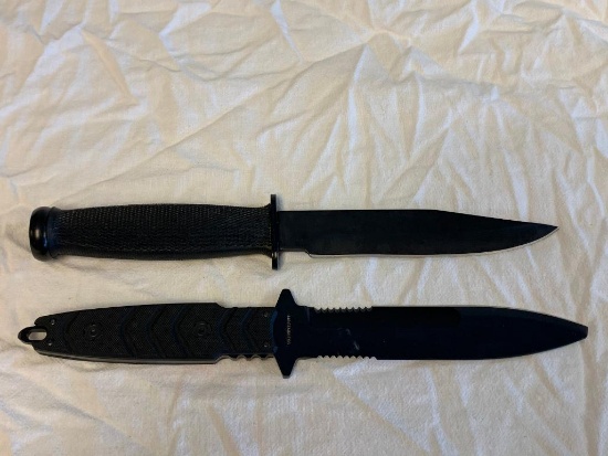 Lot of 2 Black Fixed Blade Knifes Marine Ops