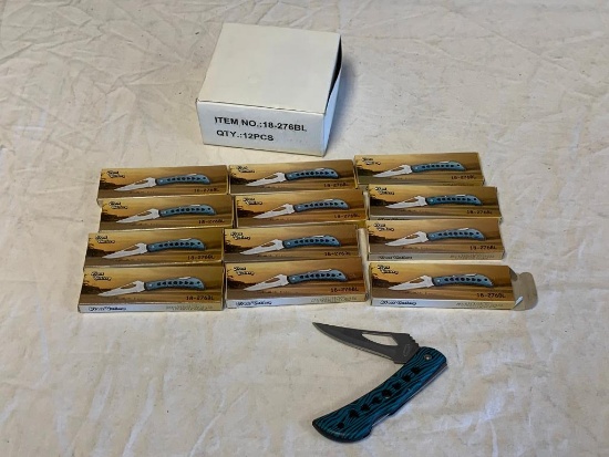 Lot of 12 Frost Cutlery Blue Handle Pocket Knife 3 7/8" Closed NEW IN BOX 18-276BL