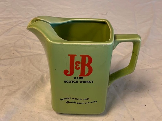 Vintage J & B Scotch Whisky Barware Advertising Pitcher Green Ceramic 6" Japan