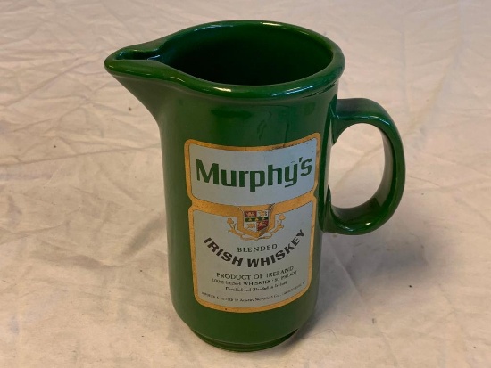 Vintage Murphys Irish Whiskey 6 1/2" Spouted Pitcher Green Advertising Mug