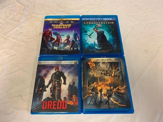 Lot of 4 3D BLU-RAY Movies, Dredd, Guardians Of The Galaxy, The Darkest Hour and I Frankenstein