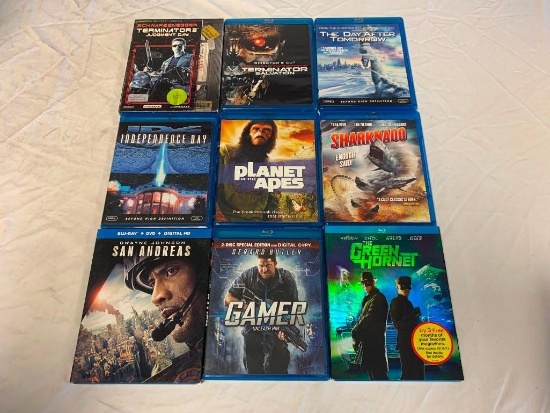 Lot of 9 BLU-RAY Movies-Terminator 2, Green Hornet, San Andreas, Independence Day and others