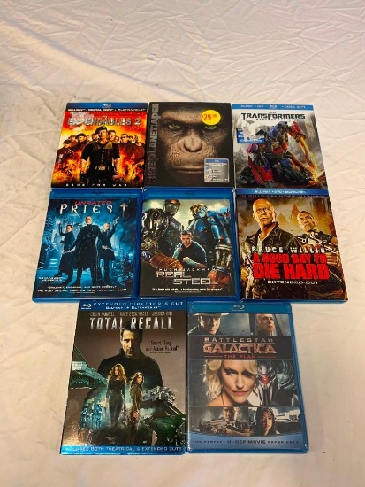 Lot of 8 BLU-RAY Movies-Real Steel. Total Recall, Transformers, Rise Of The Planet Of The Apes