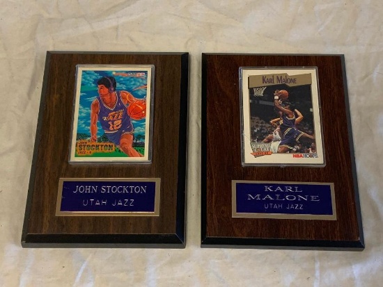 Utah Jazz KARL MALONE and JOHN STOCKTON Wall Plaque with trading Card