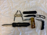 Lot of 4 Folding Pocket Knifes and 1 Fixed Blade Knife