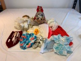 Lot of 2 porcelain dolls and some Doll Clothing Outfits