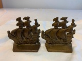 Vintage Antique Brass Sailing Ship Bookends