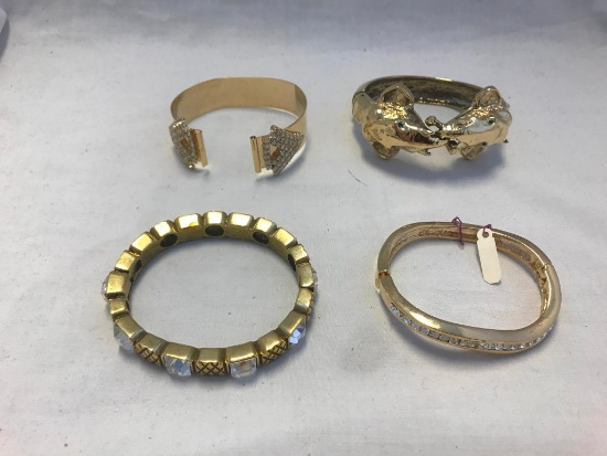 Lot of 4 Gold-Tone and Rhinestone Bracelets