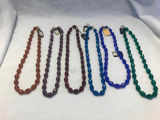 Lot of 6 Colored Bohemian Glass Bead Necklaces