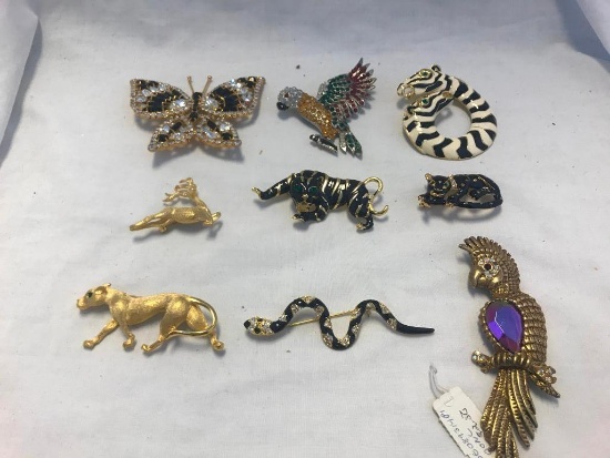 Lot of 9 Animal Themed Brooches