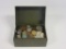 Large Lot of Foreign Coins in Vtg Green Tin Box