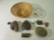 Lot of Polished Stones w/ Wicker Basket and Doily