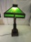 Wooden Lamp w/ Green Glass 28