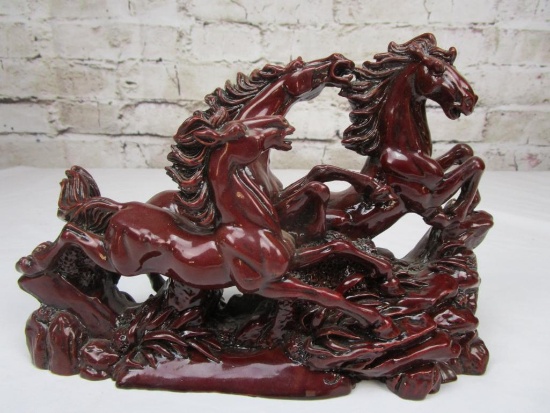 Beautiful vintage red-resin three horse statue