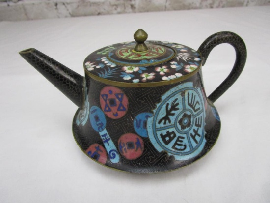 Vintage cloisonne, enamel, and brass tea pot
