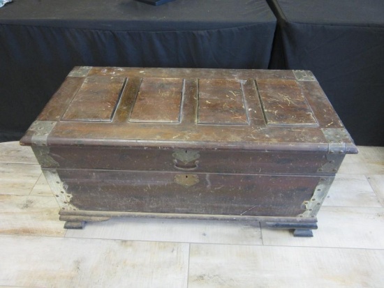 Antique Wooden 2-Compartment Chest with Key 45" lg