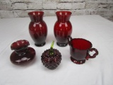 Lot of 5 ruby glass items