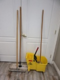 Mop w/ Wheeled Mop Bucket, Broom, and Squeegee