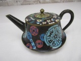 Vintage cloisonne, enamel, and brass tea pot