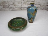Lot of 2 cloisonne, enamel, and brass items