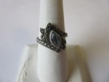 .925 Silver 3.8g Size 8 Clear Blue Stone Ring