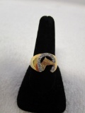 18KT HGE winner's circle ring with clear stones