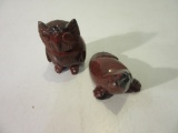 2 Red Stone Owl and Seal Figures