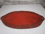 Vintage red-painted wood serving tray