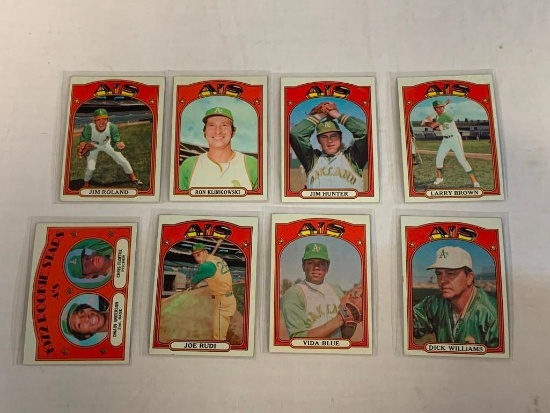 1972 Topps Baseball Lot of 8 A'S Cards