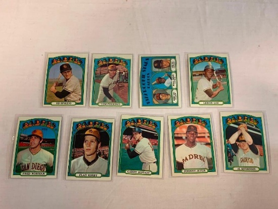 1972 Topps Baseball Lot of 9 PADRES Cards