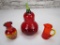 Lot of 3 vintage red blown glass decor items