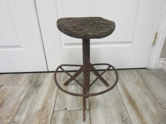 Antique Wood and Iron Stool 20" Tall