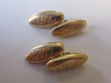 14K Gold Oval Inscribed Chain Cuff links 6.8g