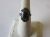 .925 Silver 3.2g Size 7 Intricate Black Stone Ring
