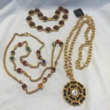 Lot of 3 Gold-Tone and Colorful Necklaces