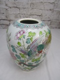 Hand-painted porcelain oriental-style floral vase