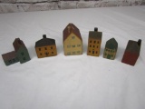 Lot of 6 miniature folk-art wood village houses