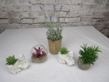 Lot of 5 planters with faux plants
