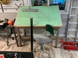 Vintage Drafting Table with light and chair