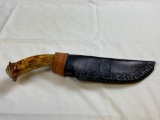 Handcrafted Deer Antler Fixed Knife with Sheath