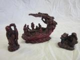 Lot of Three Red Resin Asian Design Figures