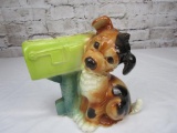 Vintage ceramic puppy at mailbox planter