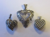 Lot of Three .925 Silver Heart Pendants 8.4g