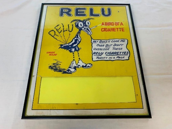 Vintage RELU Cigarettes Cardboard Store Display Sign