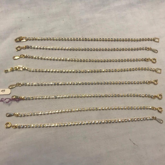 Lot of 8 Thin Gold-Tone Rhinestone Bracelets