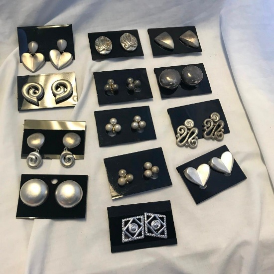 Lot of 13 Silver-Tone Clip-On Earrings